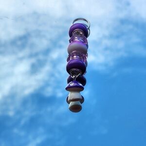 Purple and White Beaded Keychain